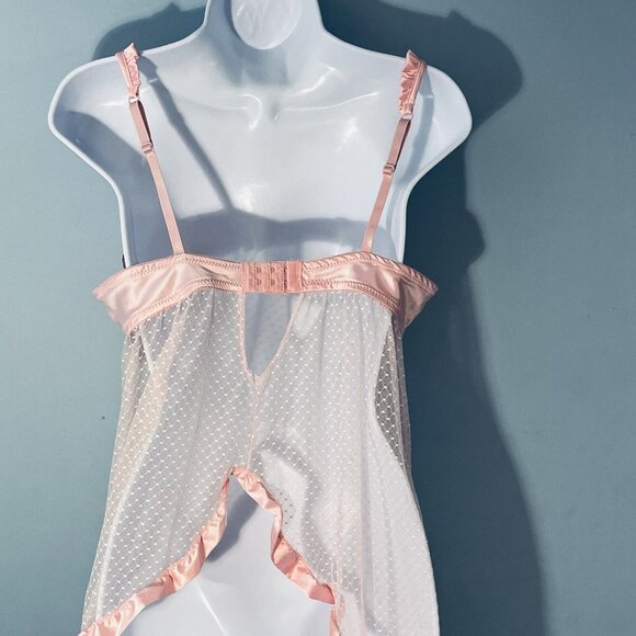 NWT Sheer Mesh Pink Babydoll Chemise Women Medium Ruffle Fairy Y2K Coquette - Picture 5 of 14